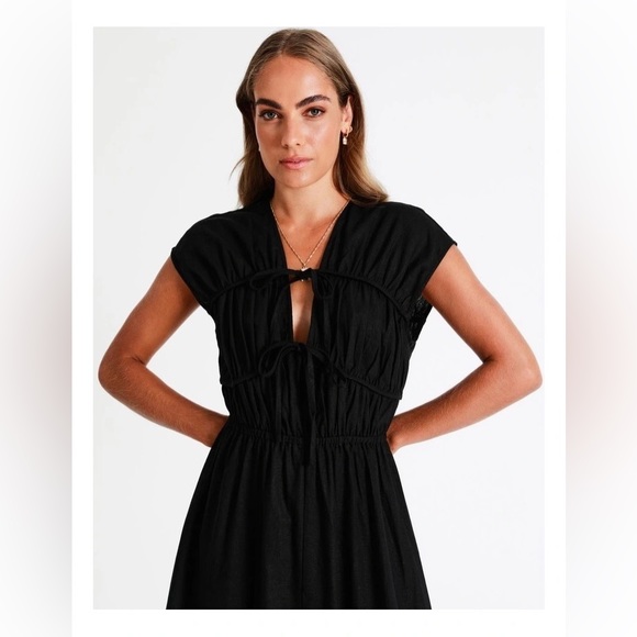 Linen blend Piper dress. Black. size 4. - Picture 5 of 8